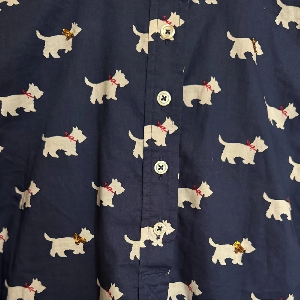 Talbots Scotty Dog Novelty Print Navy Peasant Top Size Large Sequin Detail - Picture 2 of 11